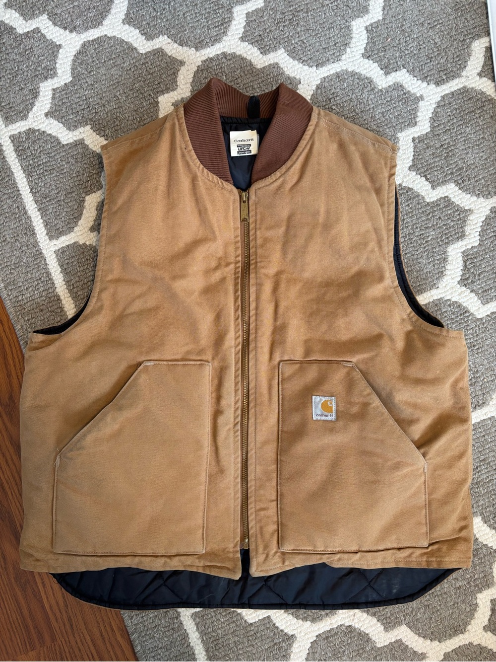 Vintage Made in USA Carhartt Canvas Vest V01 BRN size XL Arctic Quilt Lined